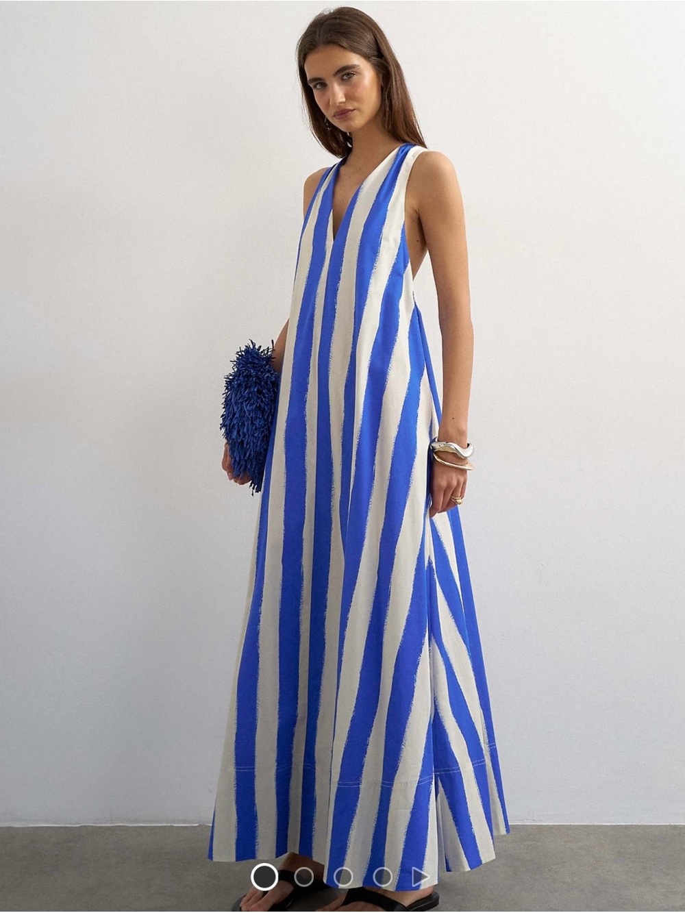 Topshop Blue and White Striped V-Neck Maxi Dress